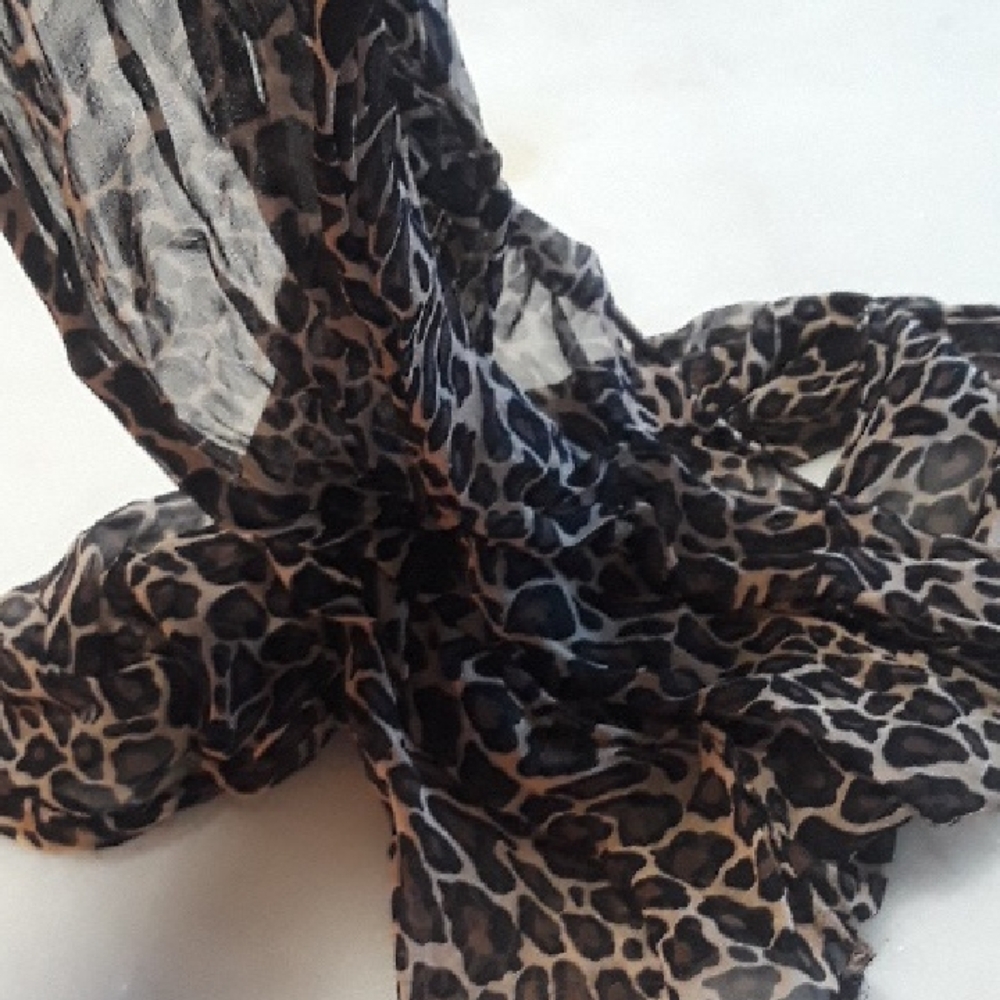 Leopard Print Black, Tan & Brown Women's Scarf, Vintage